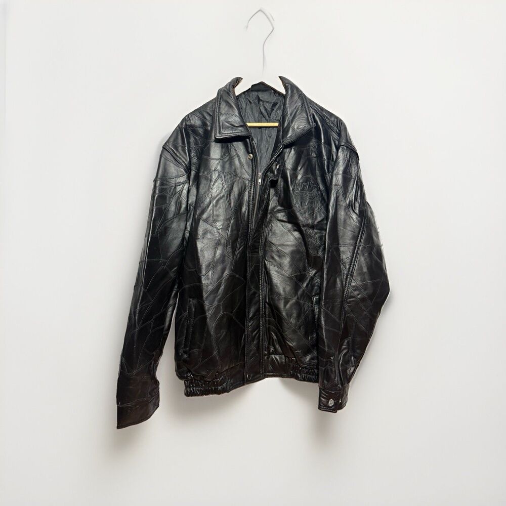 Hard Rock Hotel Casino Biloxi Leather Bomber Jacket Mens L Black Patchwork